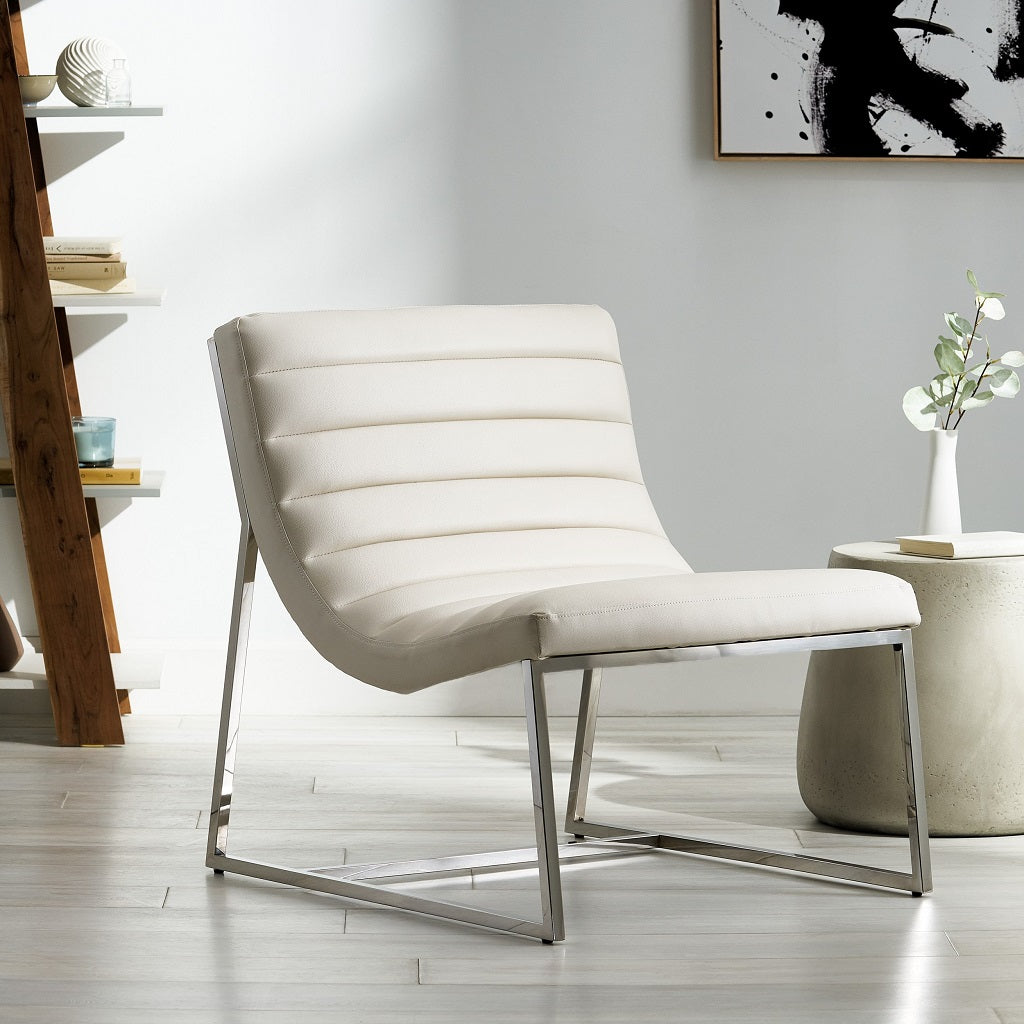 Kingsbury White Leather Lounge Accent Chair