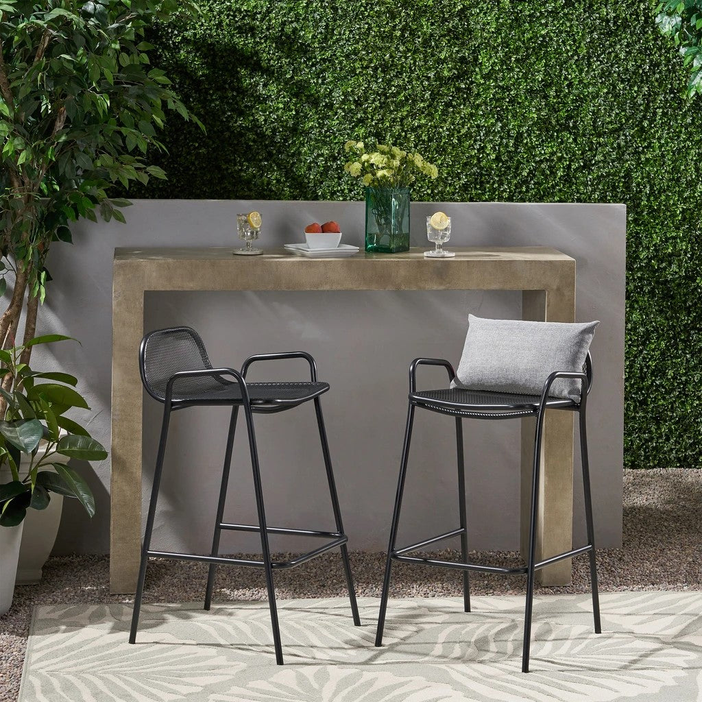 Linda Modern Outdoor Iron Barstool (Set of 2)