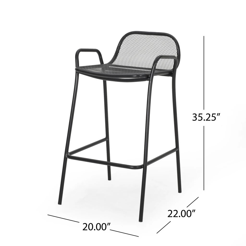 Linda Modern Outdoor Iron Barstool (Set of 2)