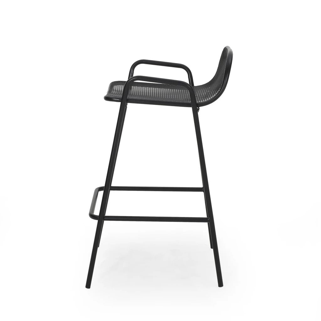 Linda Modern Outdoor Iron Barstool (Set of 2)