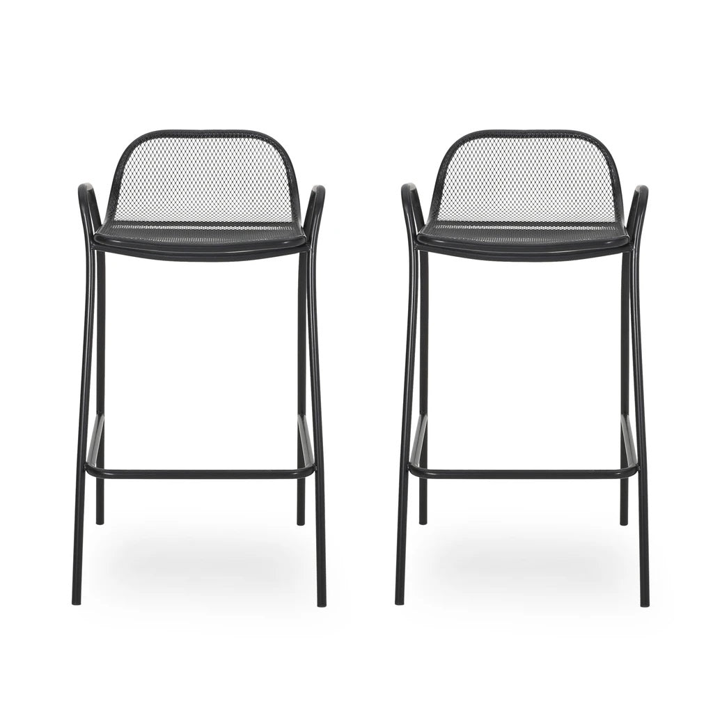 Linda Modern Outdoor Iron Barstool (Set of 2)