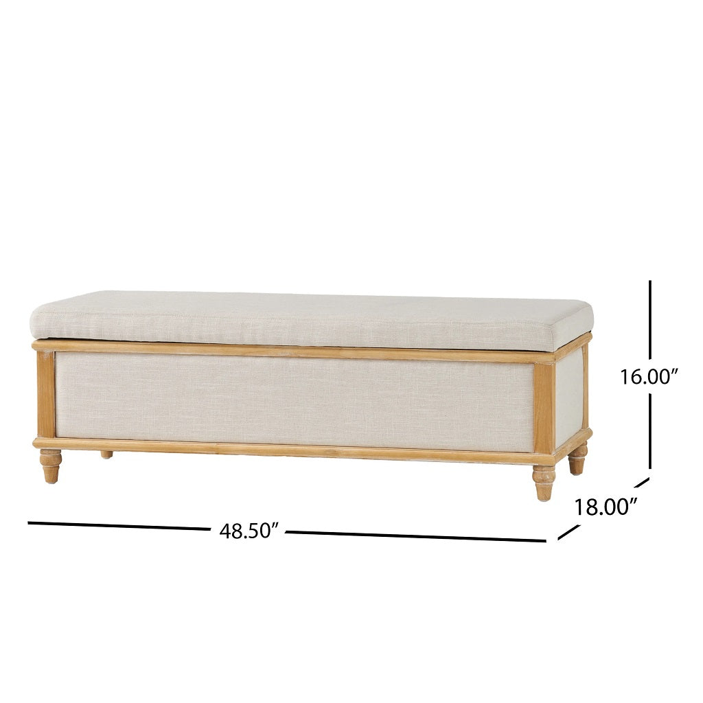 Lombardi French Style Upholstered Light Beige Fabric Storage Ottoman