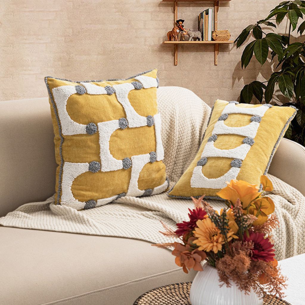 Mustard Yellow Tufted Arches Lumbar Pillow Cover