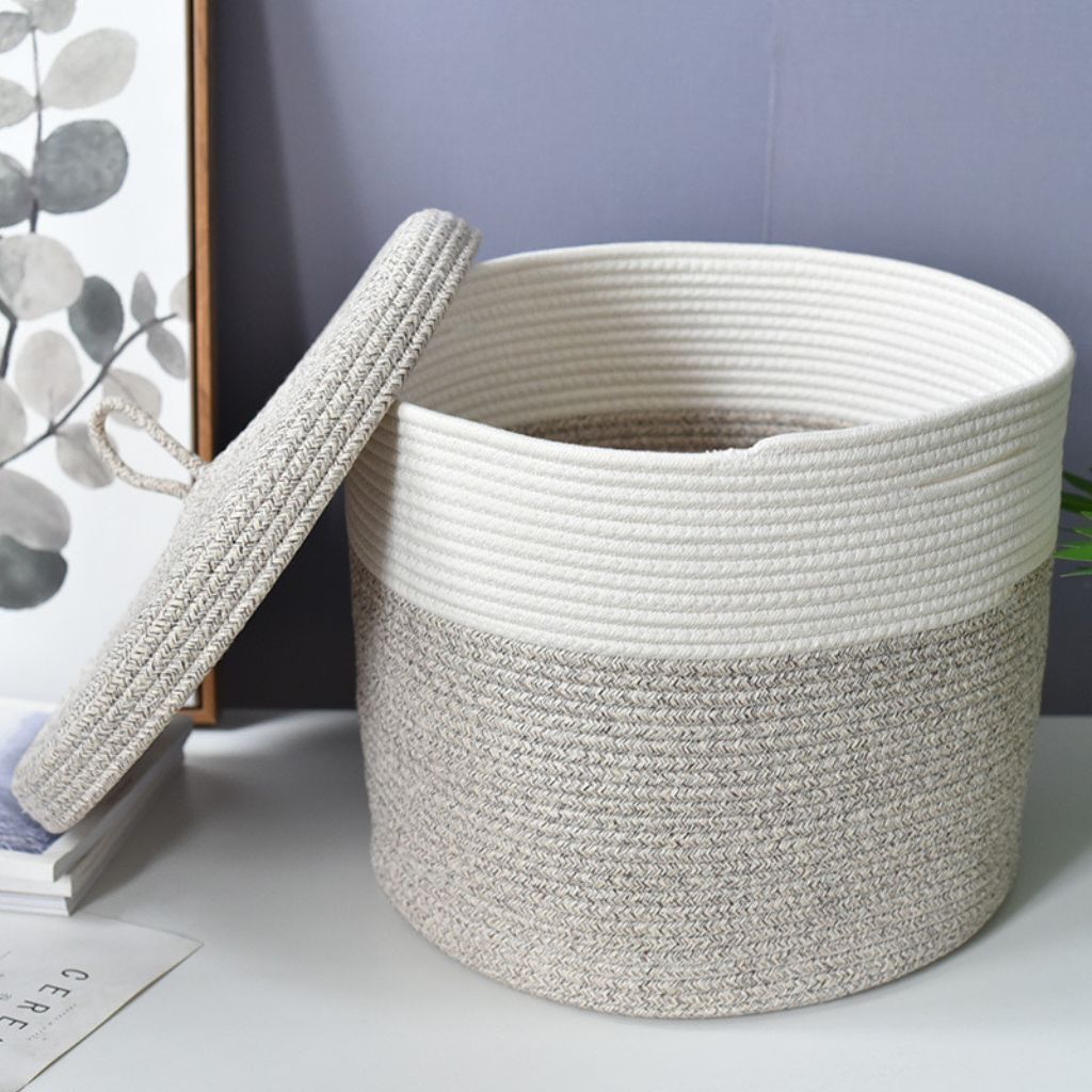 Natural Cotton Rope Laundry Basket with Lid