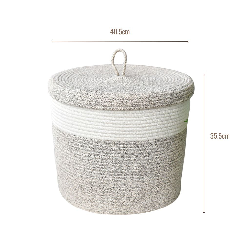 Natural Cotton Rope Laundry Basket with Lid