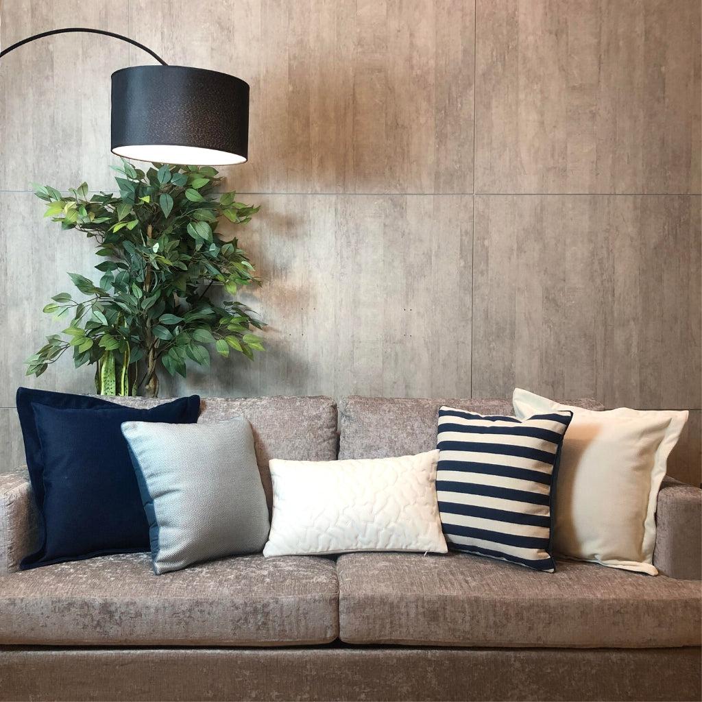 Navy Blue Bordered Throw Pillow Cover with Pebbled Leather Finishing