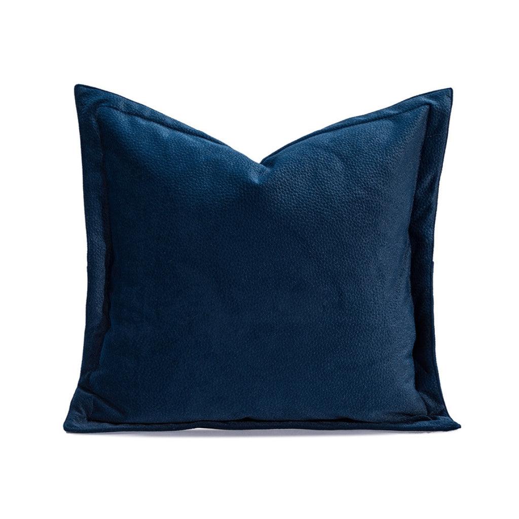 Navy Blue Bordered Throw Pillow Cover with Pebbled Leather Finishing