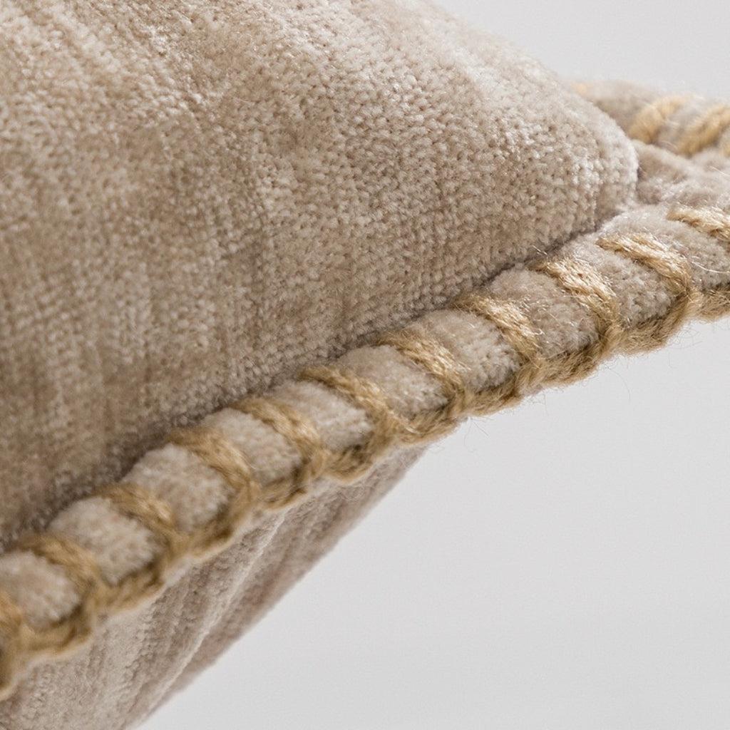 Oatmeal Chenille Throw Pillow Cover With Blanket Stitch