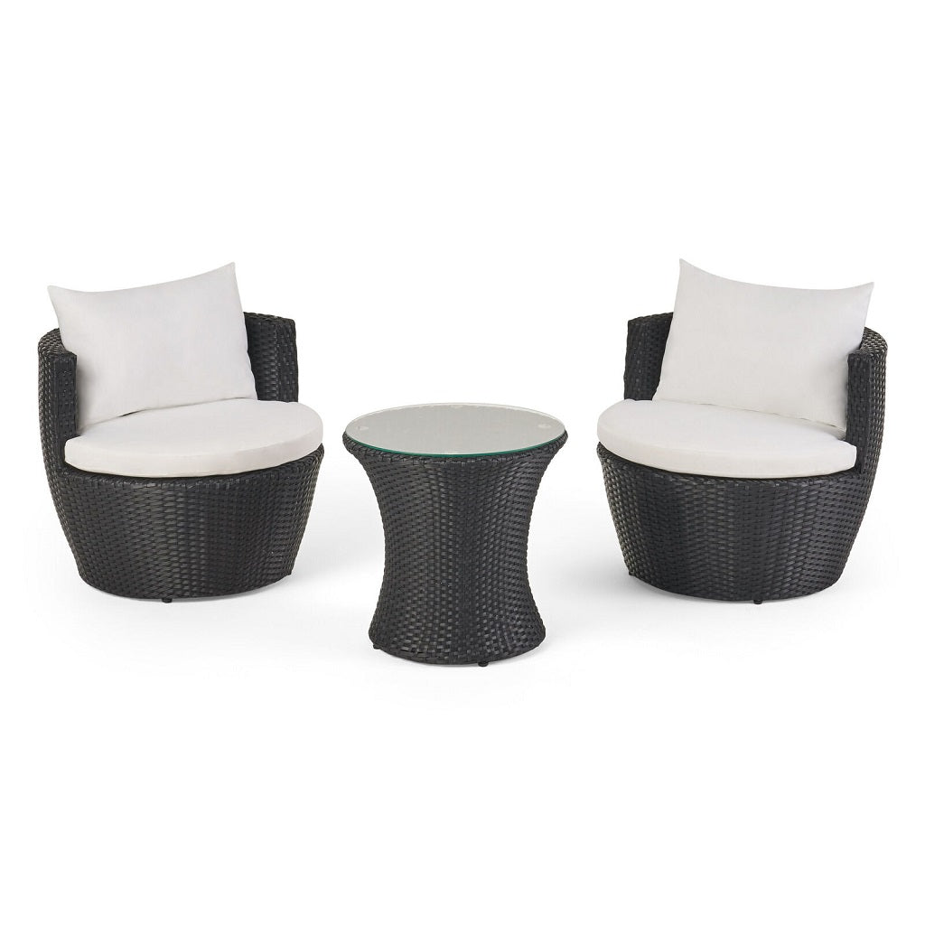 Pattaya 3pc Outdoor Black Wicker Chat Set