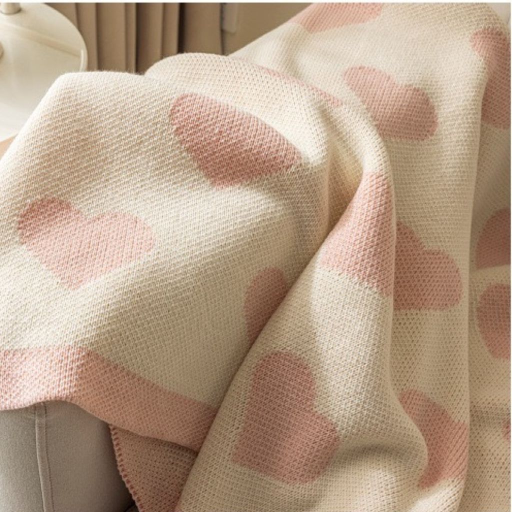 Pink Loving Hearts Knitted Throw Blanket