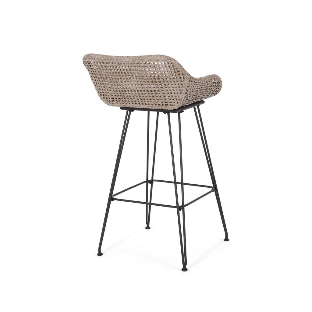 Pondway Outdoor Wicker and Iron Barstools with Cushion, Set of 2-Furny Matter