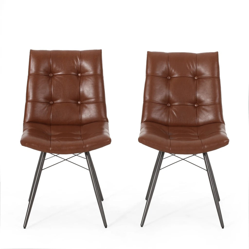 Poulan Contemporary Tufted Dining Chairs with Toothpick Legs, Set of 2