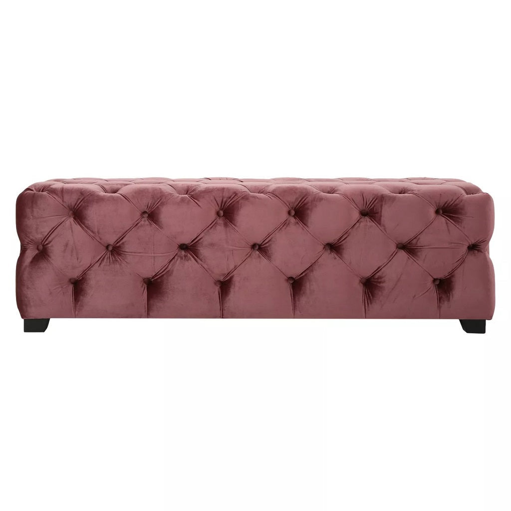 Provence Button Tufted Velvet Rectangle Ottoman Bench