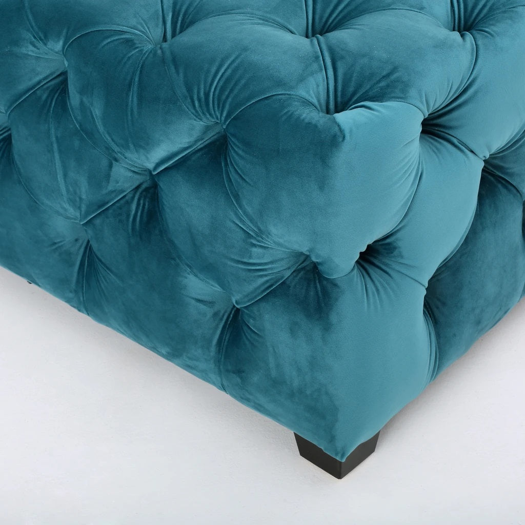 Provence Button Tufted Velvet Rectangle Ottoman Bench