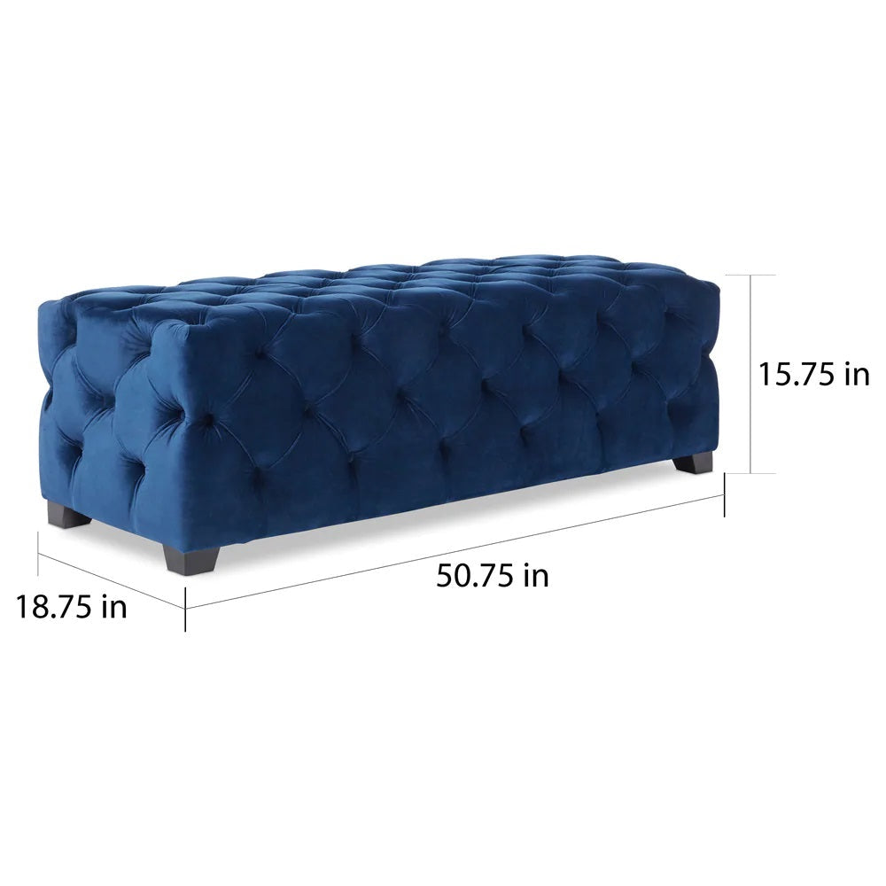 Provence Button Tufted Velvet Rectangle Ottoman Bench