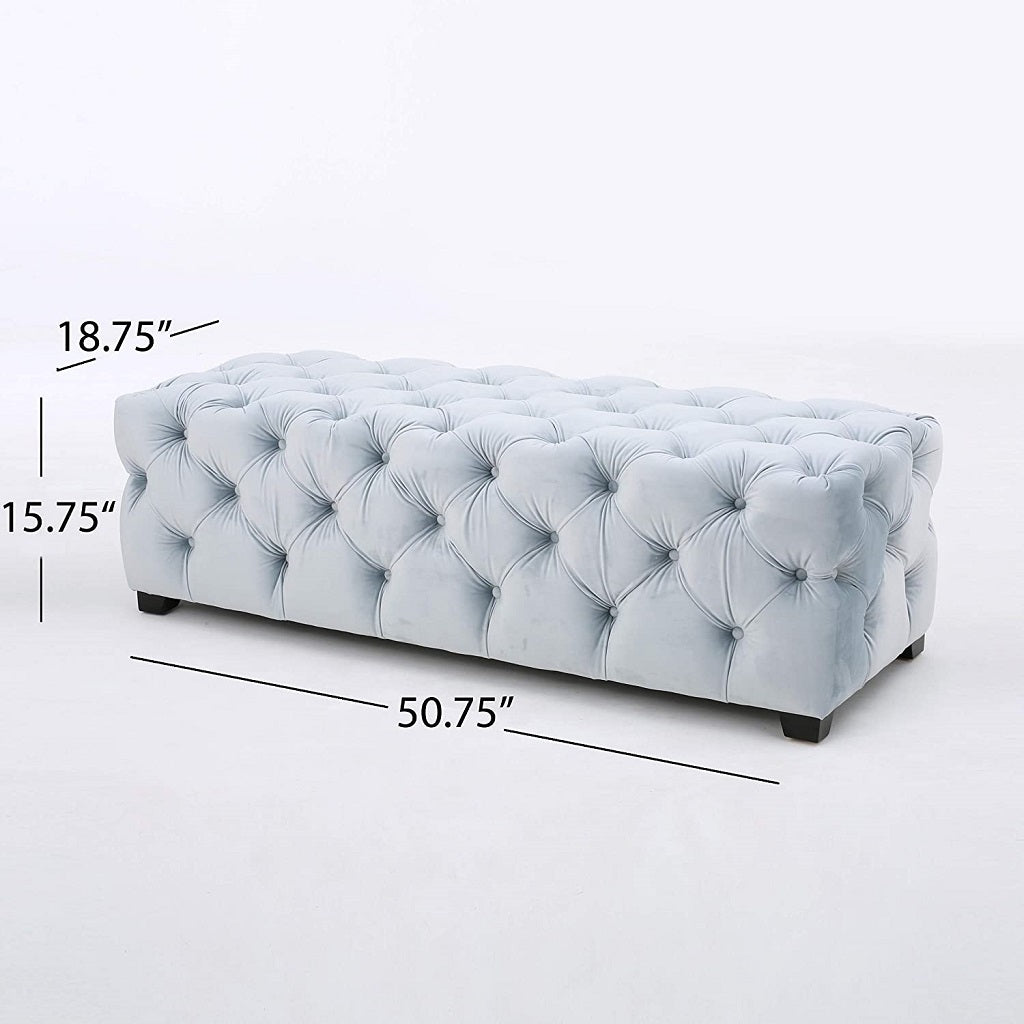 Provence Button Tufted Velvet Rectangle Ottoman Bench