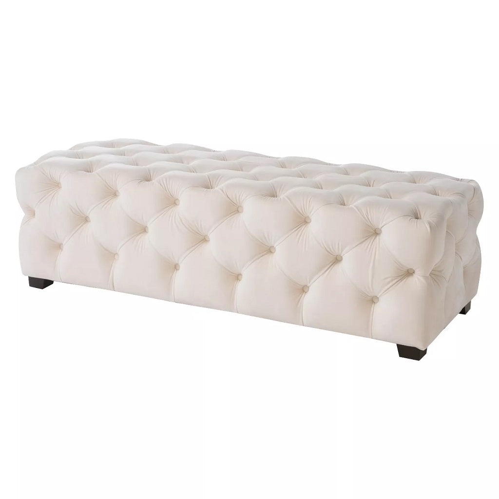 Provence Button Tufted Velvet Rectangle Ottoman Bench
