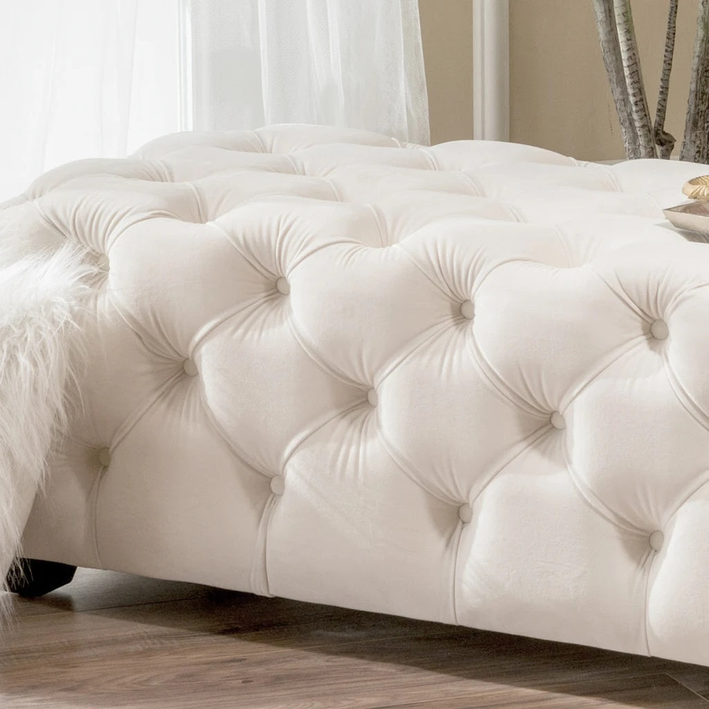 Provence Button Tufted Velvet Rectangle Ottoman Bench