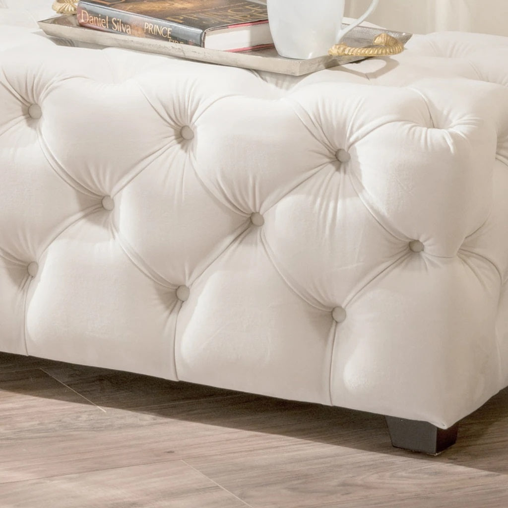 Provence Button Tufted Velvet Rectangle Ottoman Bench