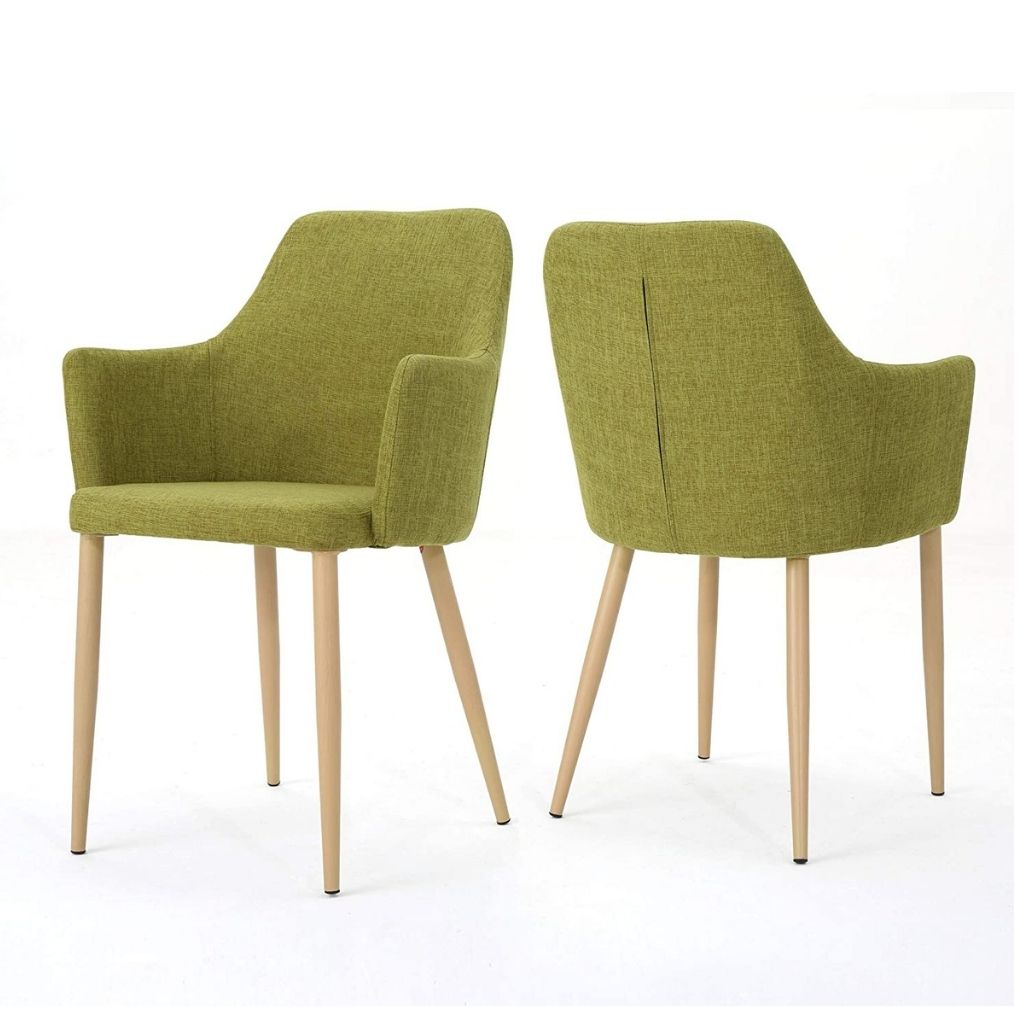 Serra Mid Century Fabric Dining Chair with Wood Finished Metal Legs (Set of 2)