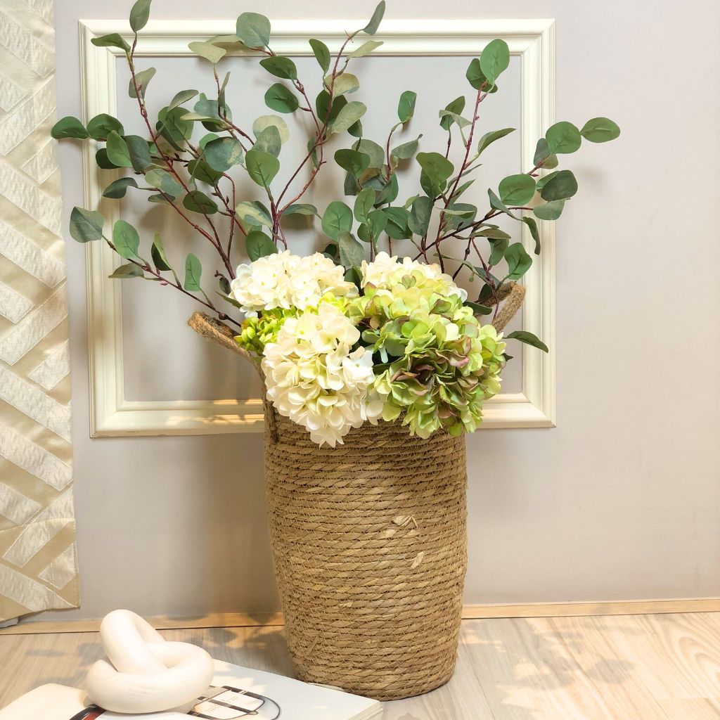 Straw Woven Flower Basket Planter With Handles