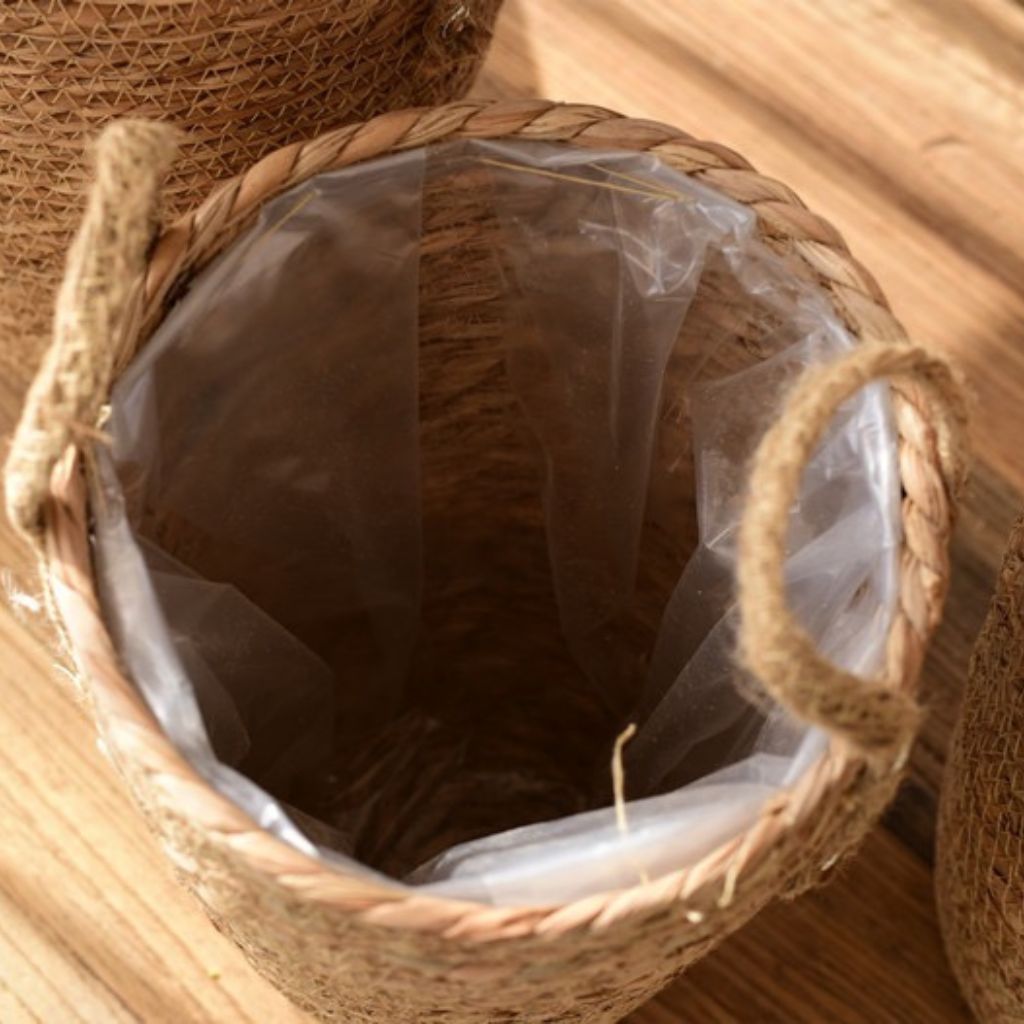 Straw Woven Flower Basket Planter With Handles