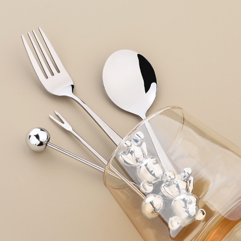 Teddy Bear Dessert Fork & Spoon Set (Set of 3)