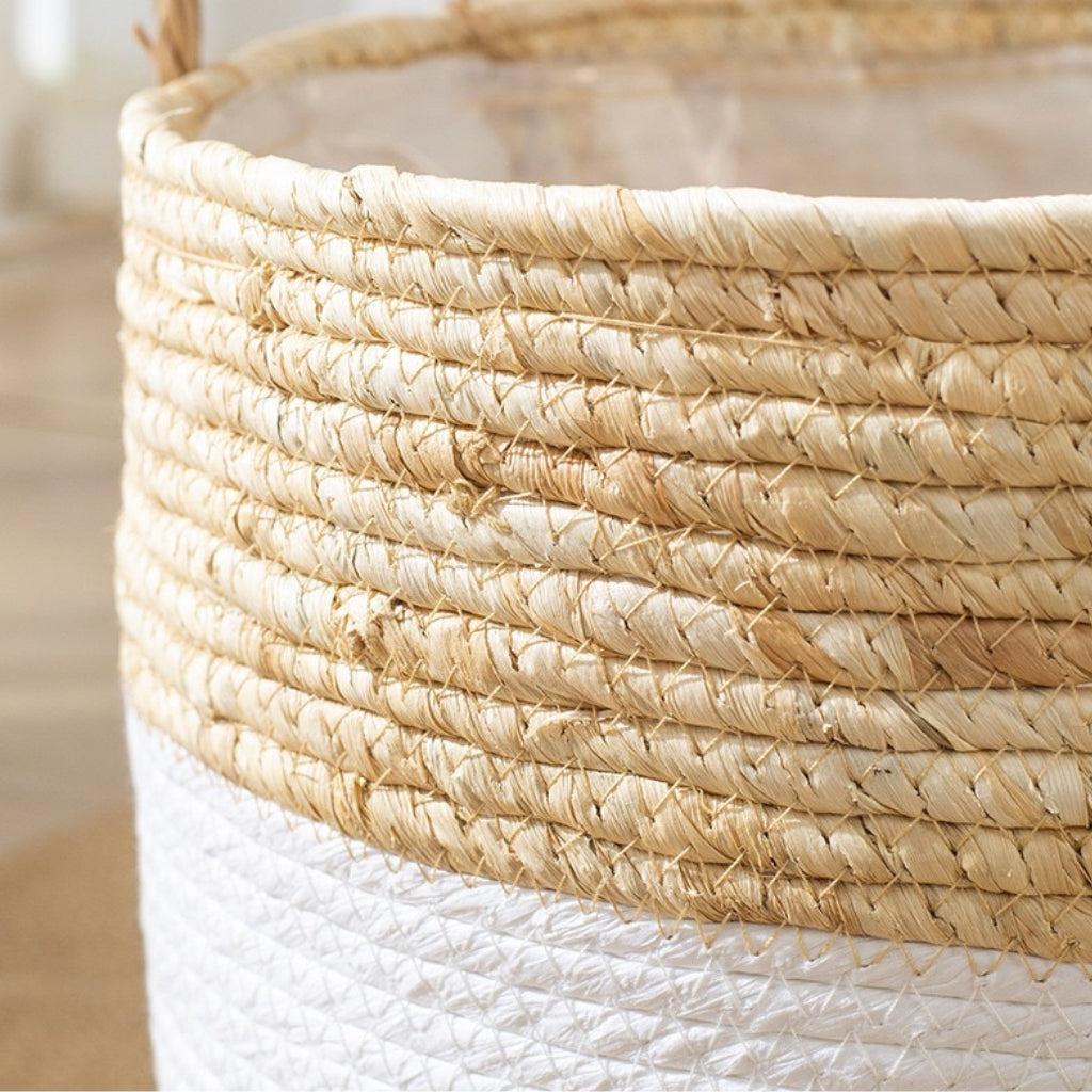 Tricolor Handwoven Planter Basket With Handles (Set of 2)