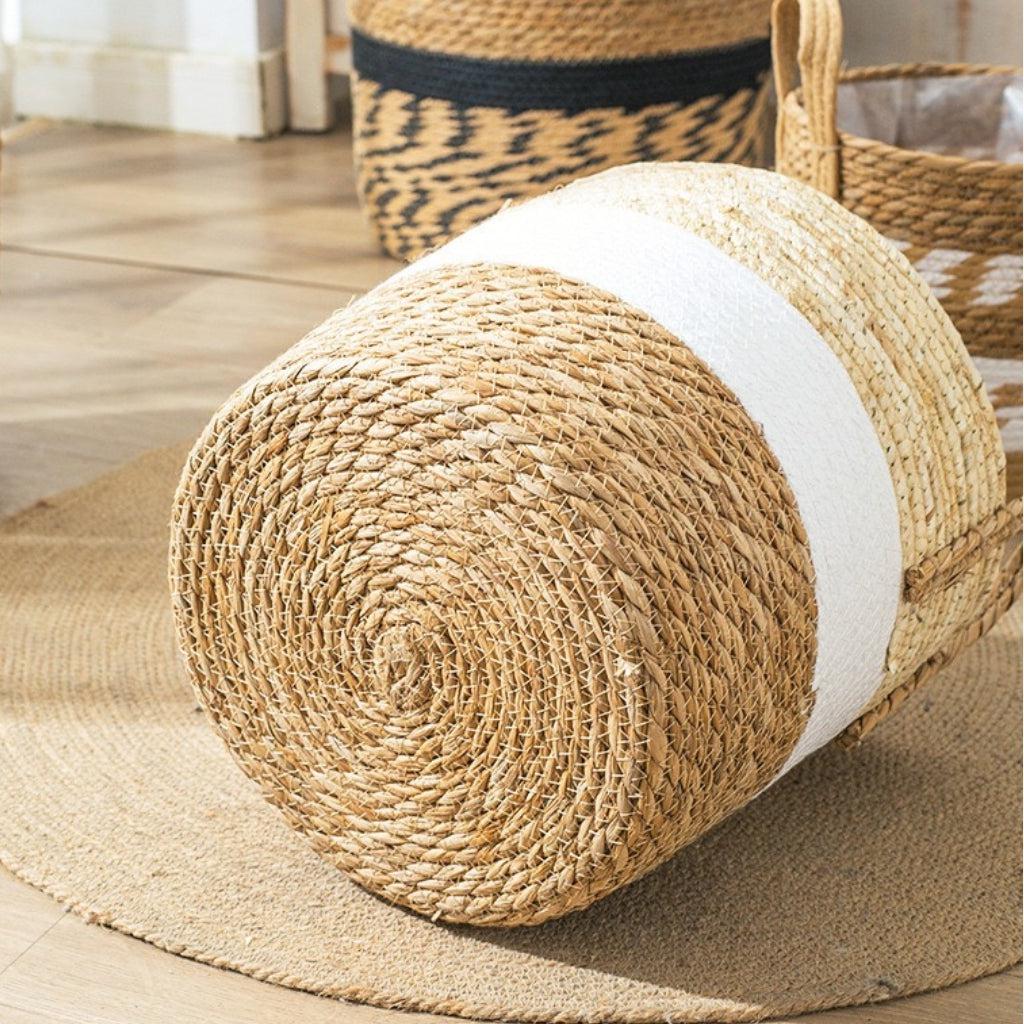 Tricolor Handwoven Planter Basket With Handles (Set of 2)