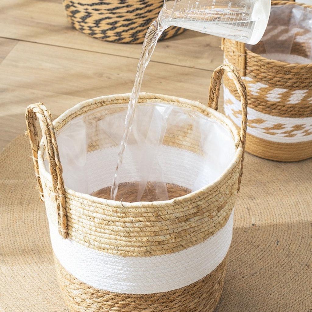 Tricolor Large Handwoven Planter Basket With Handles