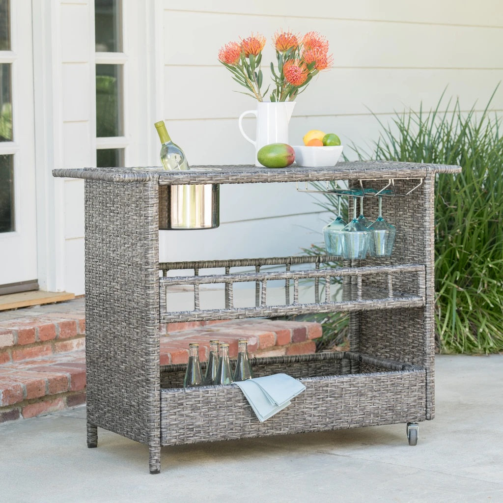 Waikiki Outdoor Fine Crafted Mixed Black Wicker Bar Serving Cart