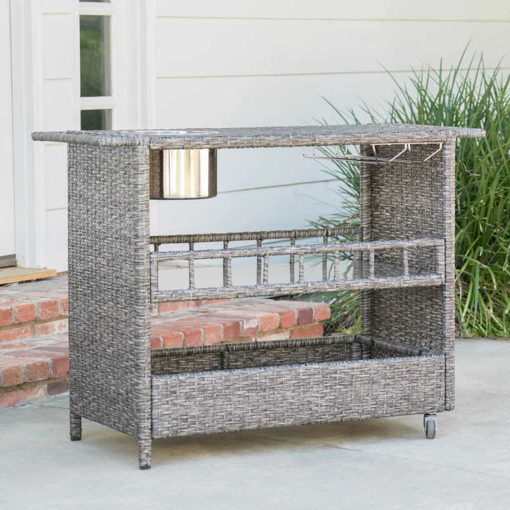 Waikiki Outdoor Fine Crafted Mixed Black Wicker Bar Serving Cart