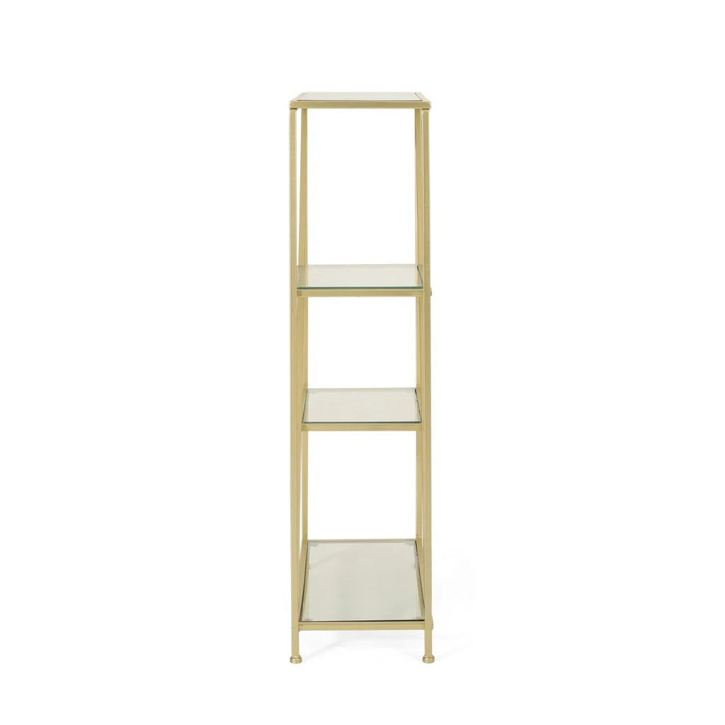Wallner Modern Glam Tempered Glass 3 Shelf Asymmetrical Bookcase, Gold
