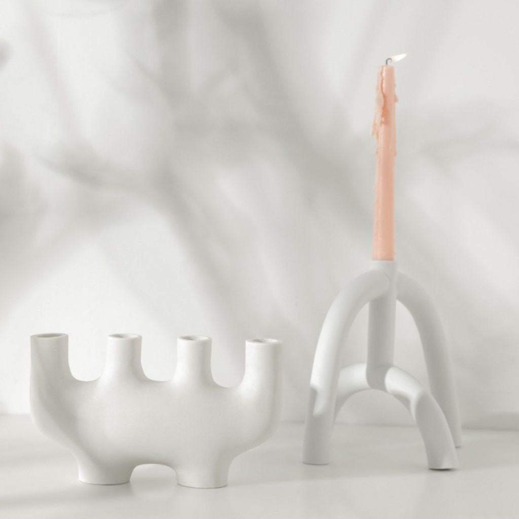 White Ceramic Abstract Candle Holder