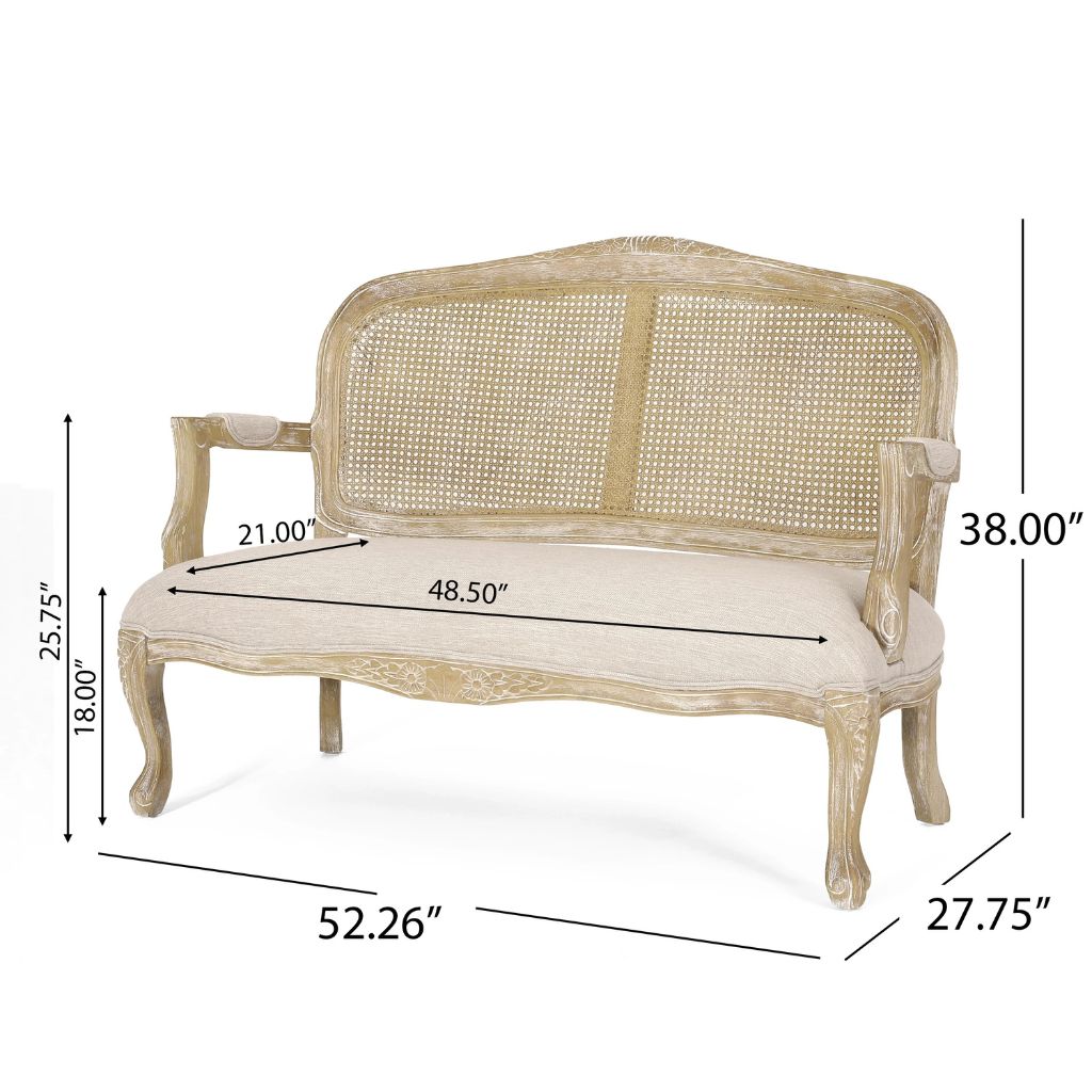 Wistar French Country Wood and Cane Loveseat