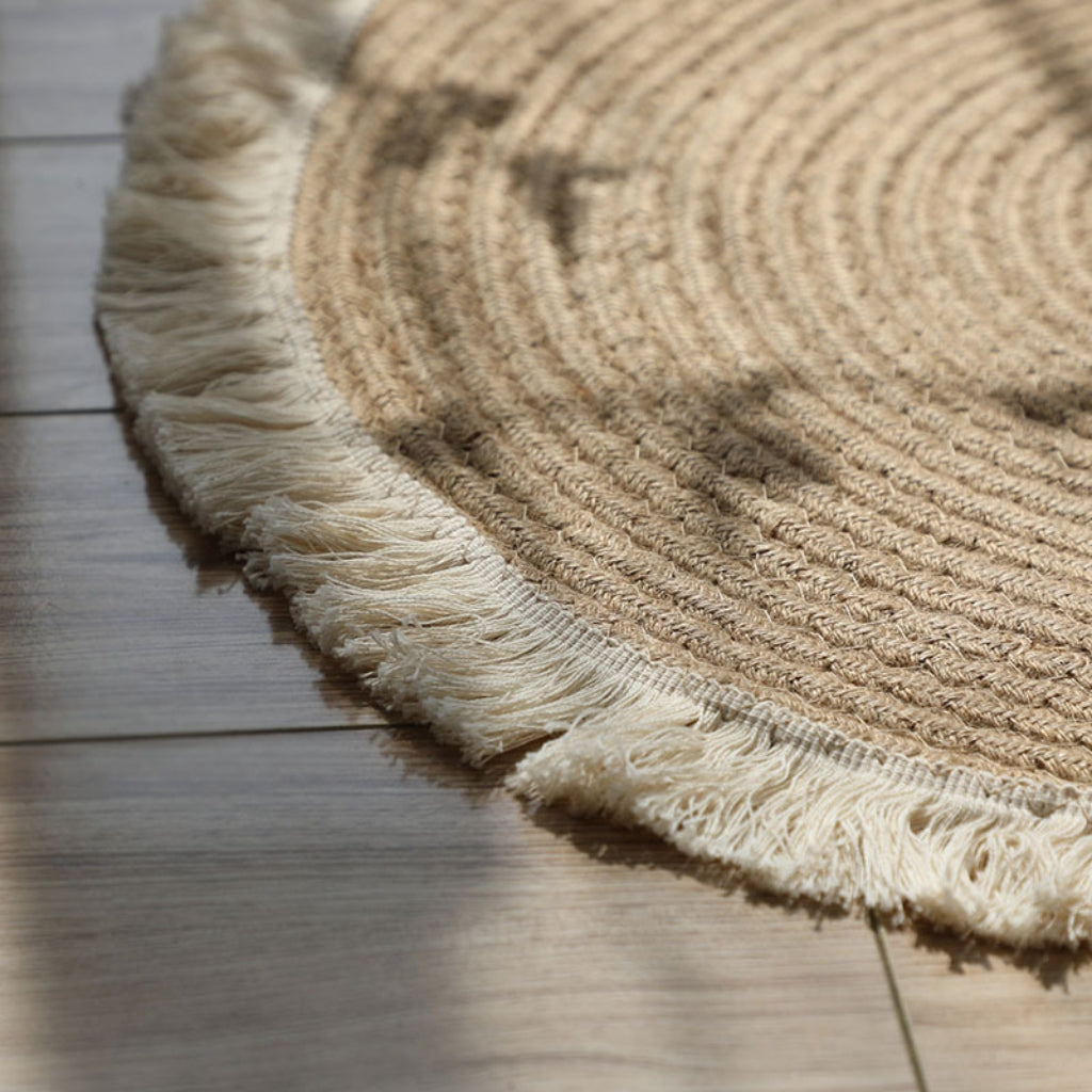 Natural Round Cotton Rope Accent Rug with Tassels