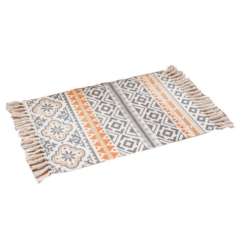 Image of Geometric Woven Rug with Tassels