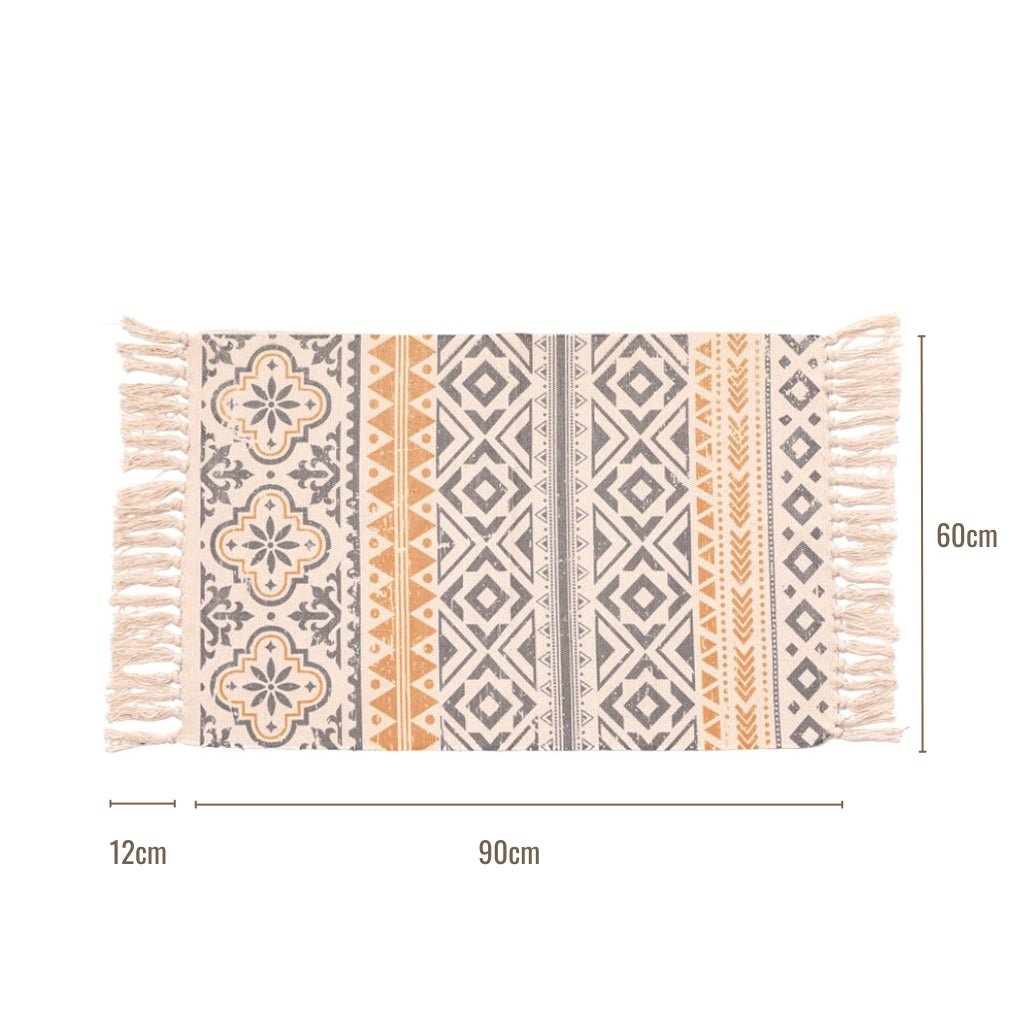 Geometric Woven Rug with Tassels