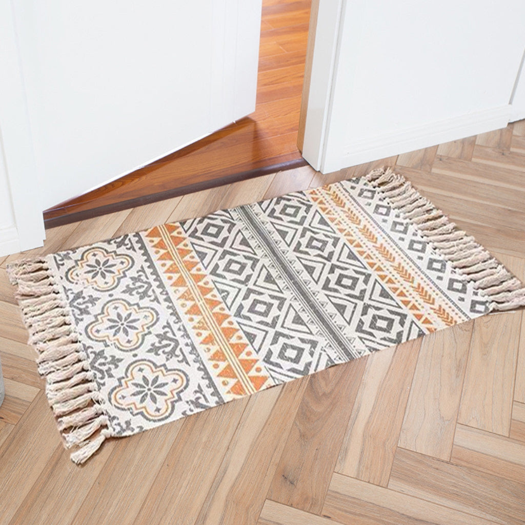 Geometric Woven Rug with Tassels