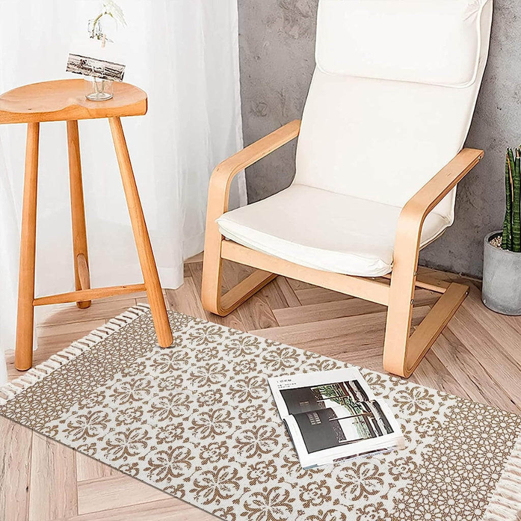 Moroccan Pattern Woven Rug with Tassels