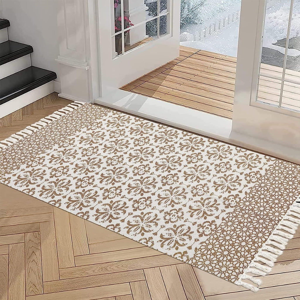Moroccan Pattern Woven Rug with Tassels