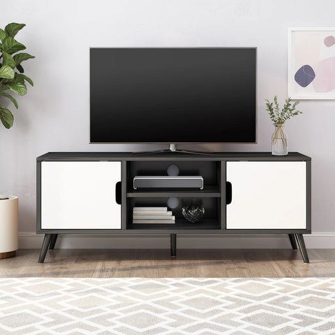 Image of Aaditya Mid Century Modern 2 Cabinets & Shelves TV Stand