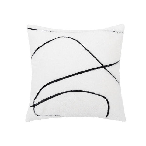 Image of Abstract Line Embroidered Faux Fur Throw Pillow Cover