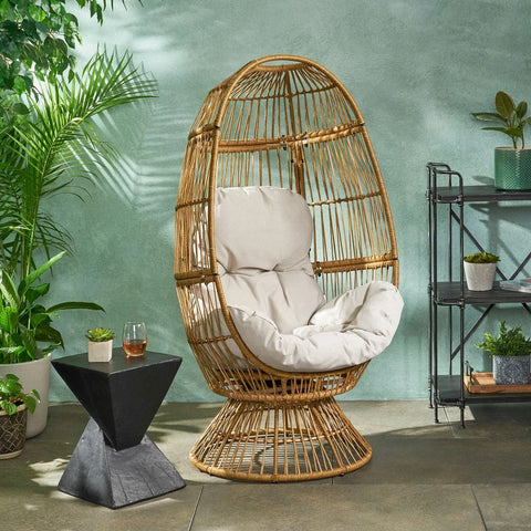 Aceson Outdoor Wicker Swivel Egg Chair with Cushion