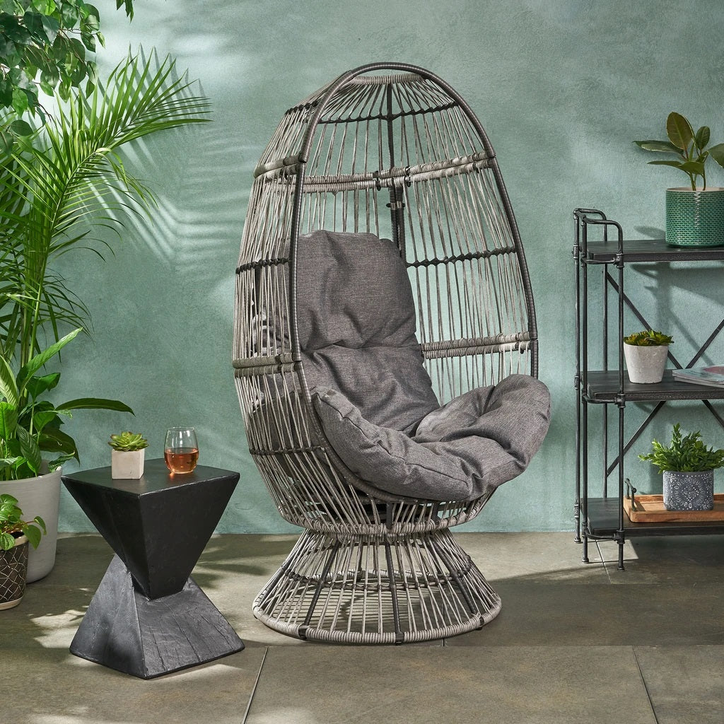 Aceson Outdoor Wicker Swivel Egg Chair with Cushion