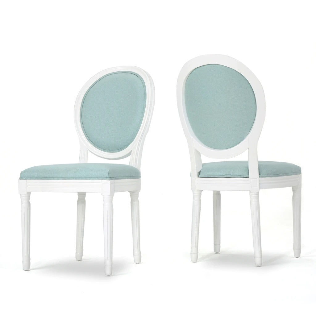 Blue and white upholstered dining online chairs