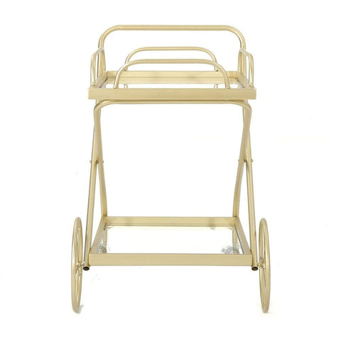 Image of Afzelius Outdoor Traditional Iron and Glass Bar Cart, Gold