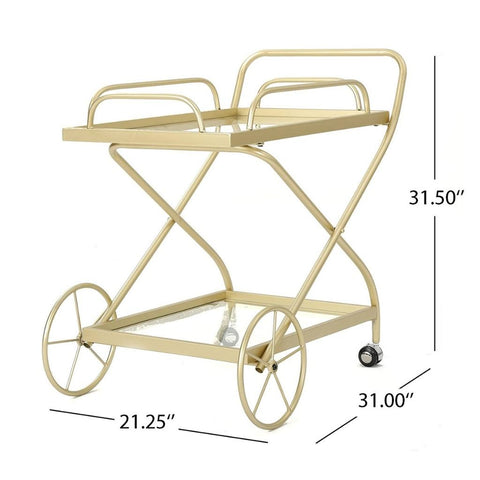 Afzelius Outdoor Traditional Iron and Glass Bar Cart, Gold