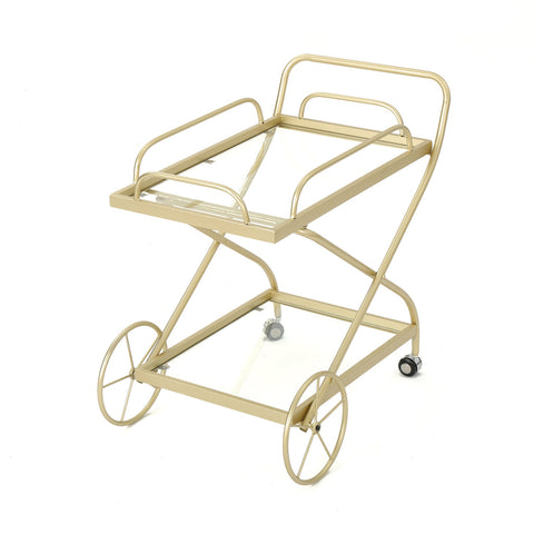 Afzelius Outdoor Traditional Iron and Glass Bar Cart, Gold