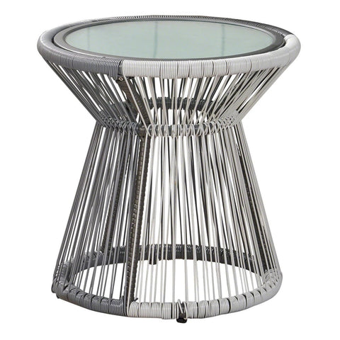 Image of Aiden Outdoor Faux Rattan Side Table with Glass Top